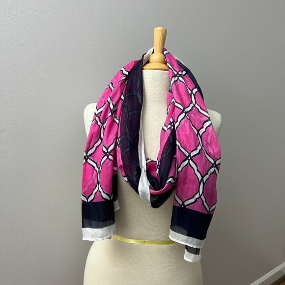 Crown & Ivy Pink and Navy Trellis Print Oversized Lightweight Scarf - Picture 2 of 8